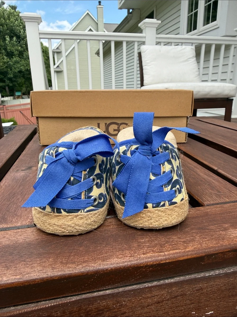 UGG Blue & Natural Scroll Espadrille Slip-Ons